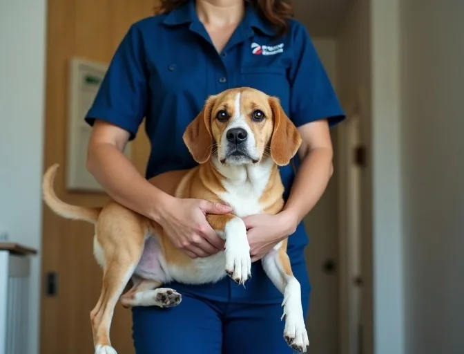 Technician respectfully transporting a deceased dog in Launching Place